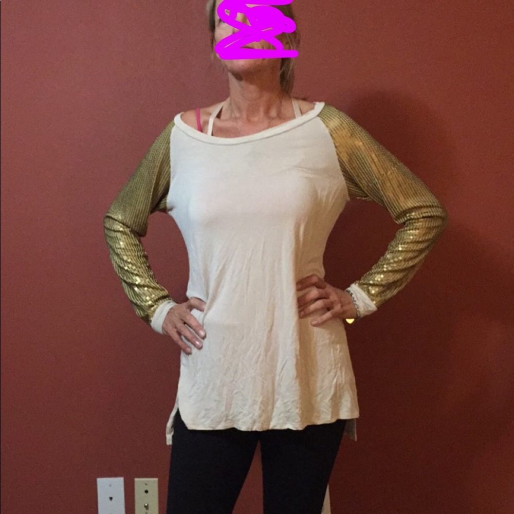 Tan bodice with sequin sleeves